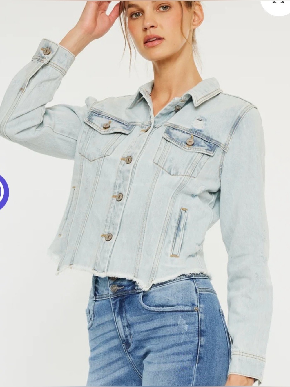 KanCan Light Blue Bianca Distressed Denim Jacket Size Large